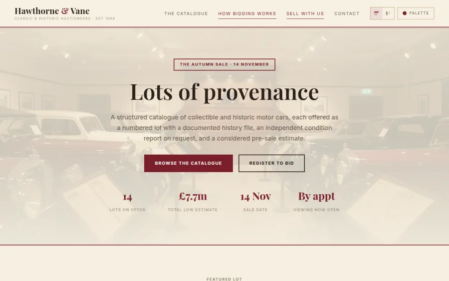 Hawthorne & Vane homepage preview